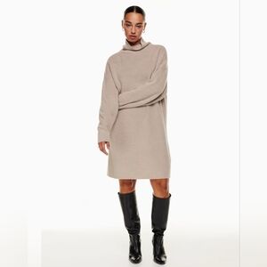 Babaton Knit Dress. Elegant Cream  Turtleneck Long Mini.